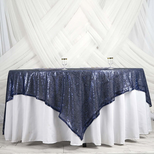 Sequin 90"x90" Table Overlay Square Tablecloth Navy Blue - Sparkly Table Cover - NestOCart