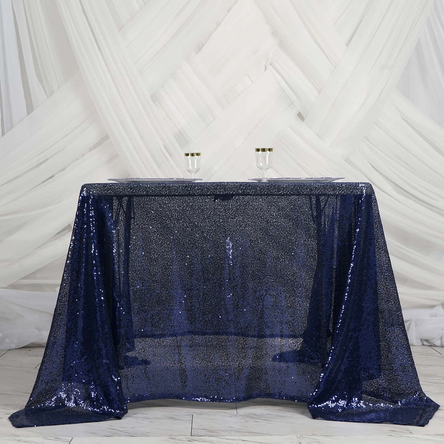 Sequin 90"x90" Table Overlay Square Tablecloth Navy Blue - Sparkly Table Cover - NestOCart