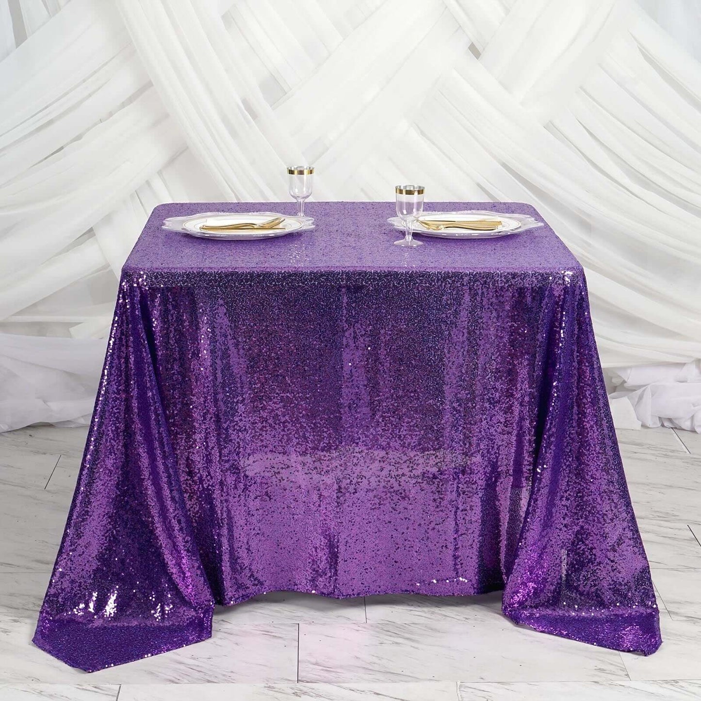 Sequin 90"x90" Table Overlay Square Tablecloth Purple - Sparkly Table Cover - NestOCart