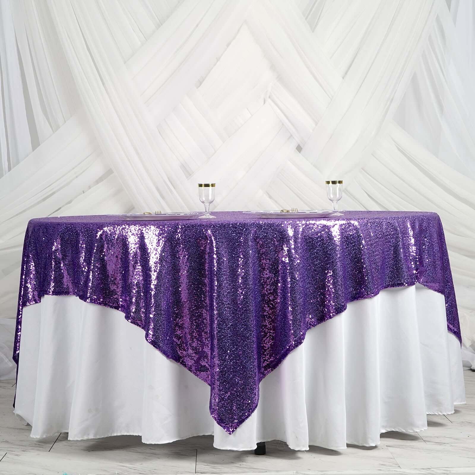 Sequin 90"x90" Table Overlay Square Tablecloth Purple - Sparkly Table Cover - NestOCart