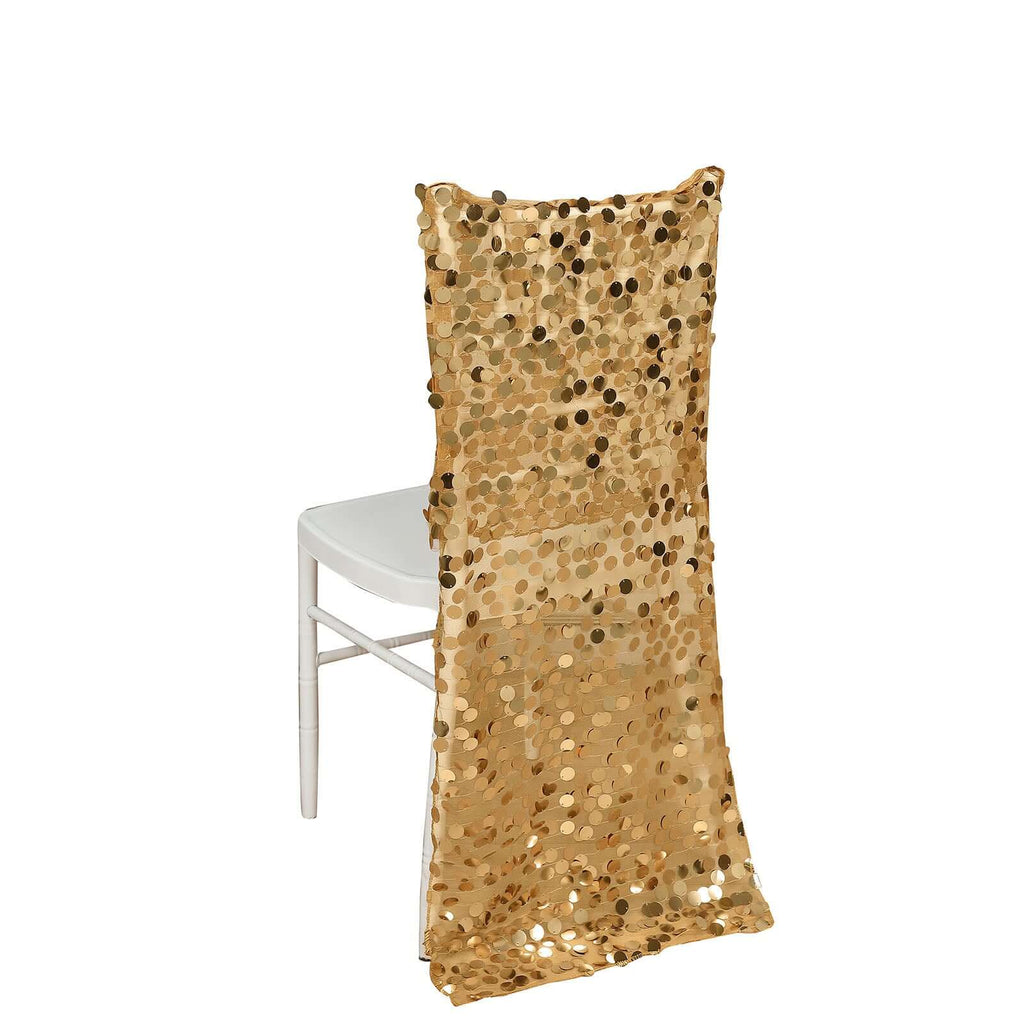Sequin Chair Slipcover Big Payette Design for Chiavari Chairs Gold - Glittering Event Chair Back Cover - Bell Racket Store