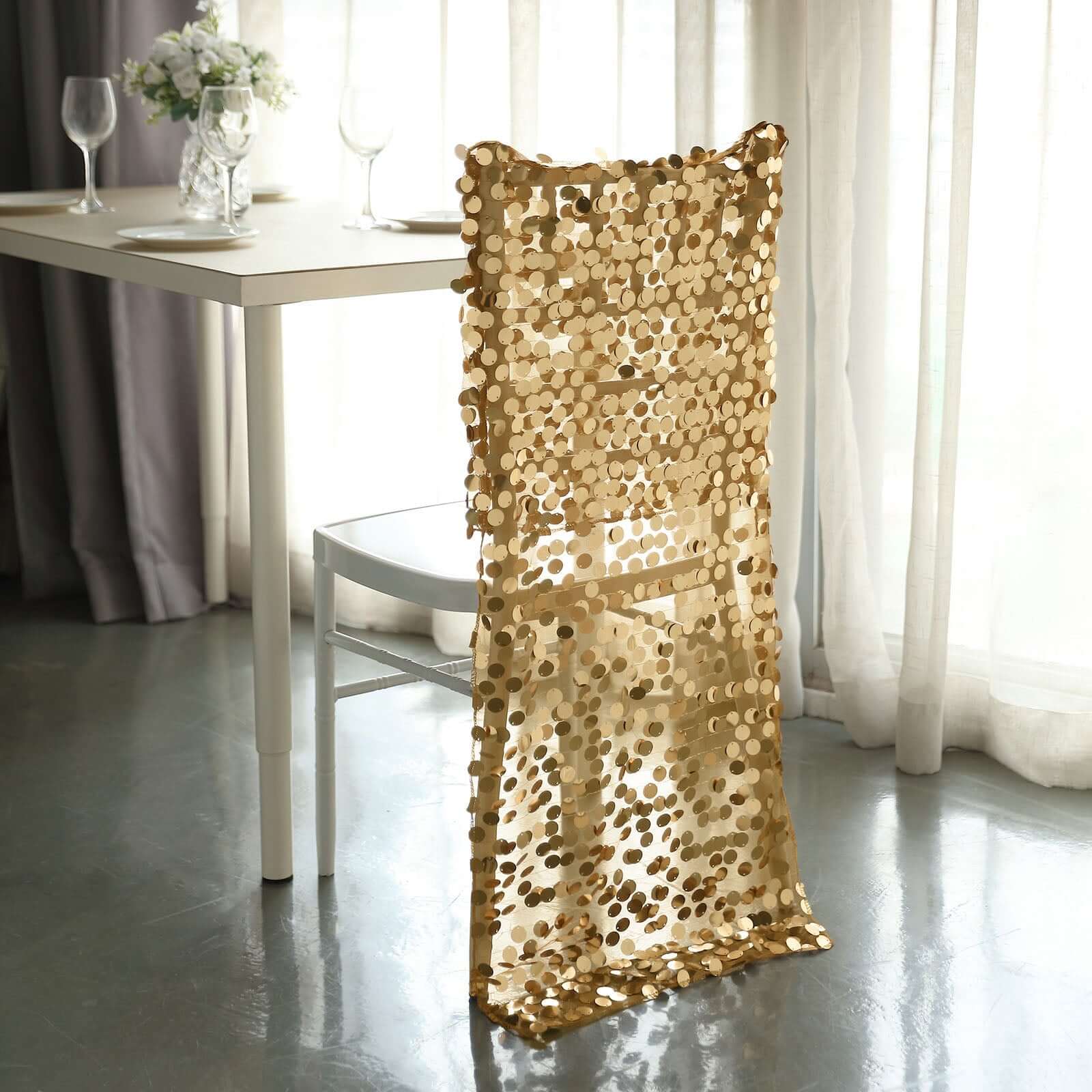 Sequin Chair Slipcover Big Payette Design for Chiavari Chairs Gold - Glittering Event Chair Back Cover - Bell Racket Store