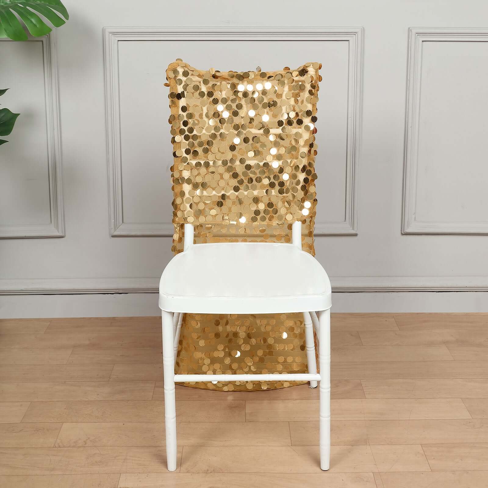 Sequin Chair Slipcover Big Payette Design for Chiavari Chairs Gold - Glittering Event Chair Back Cover - Bell Racket Store