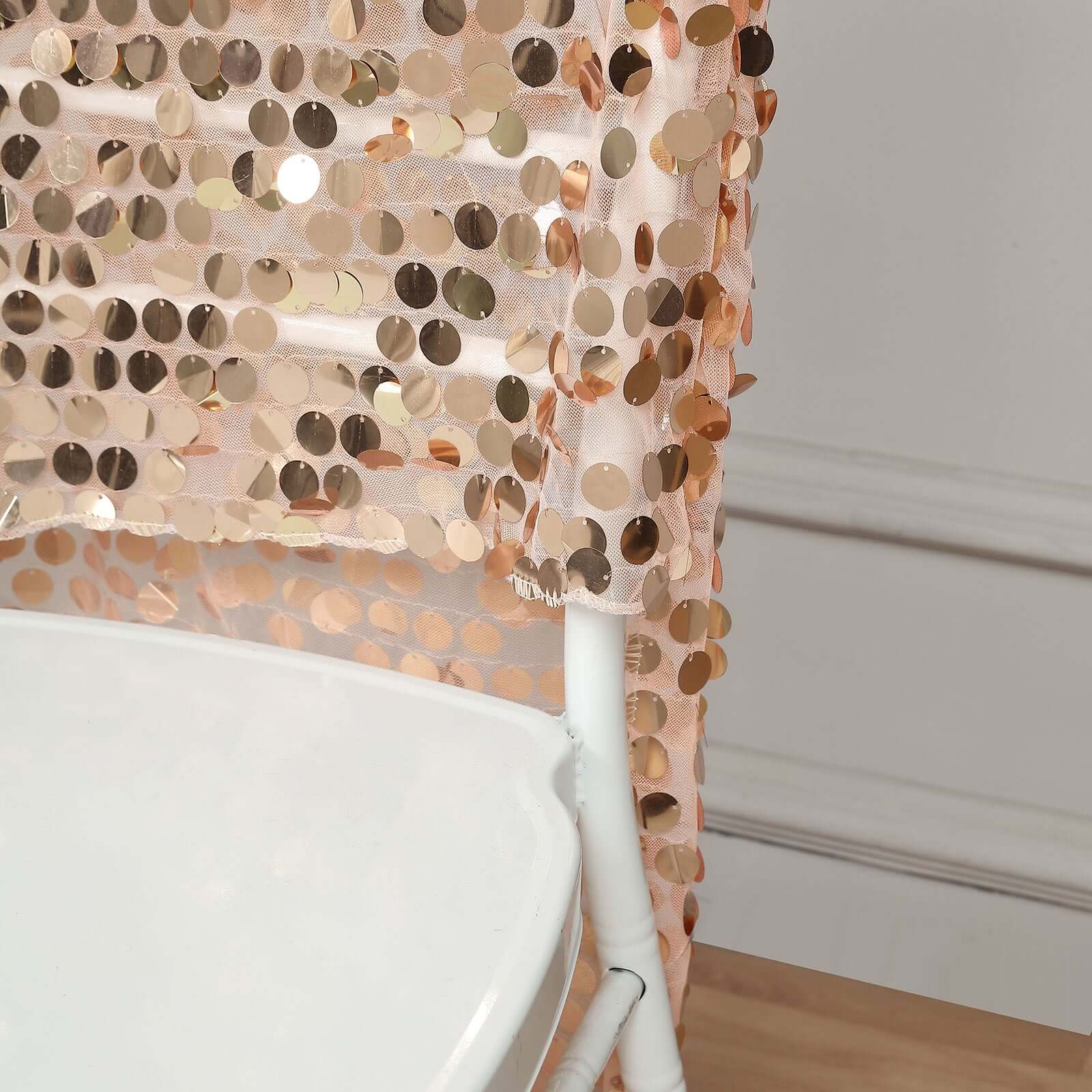 Sequin Chair Slipcover Big Payette Design for Chiavari Chairs Rose Gold - Glittering Chair Back Cover - Bell Racket Store
