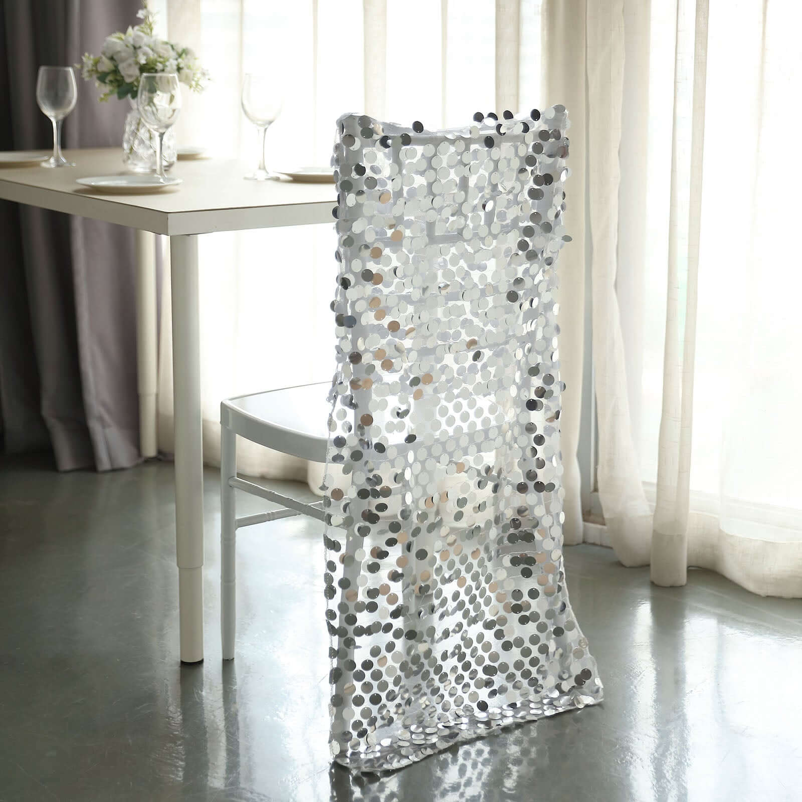 Sequin Chair Slipcover Big Payette Design for Chiavari Chairs Silver - Glittering Chair Back Cover - Bell Racket Store