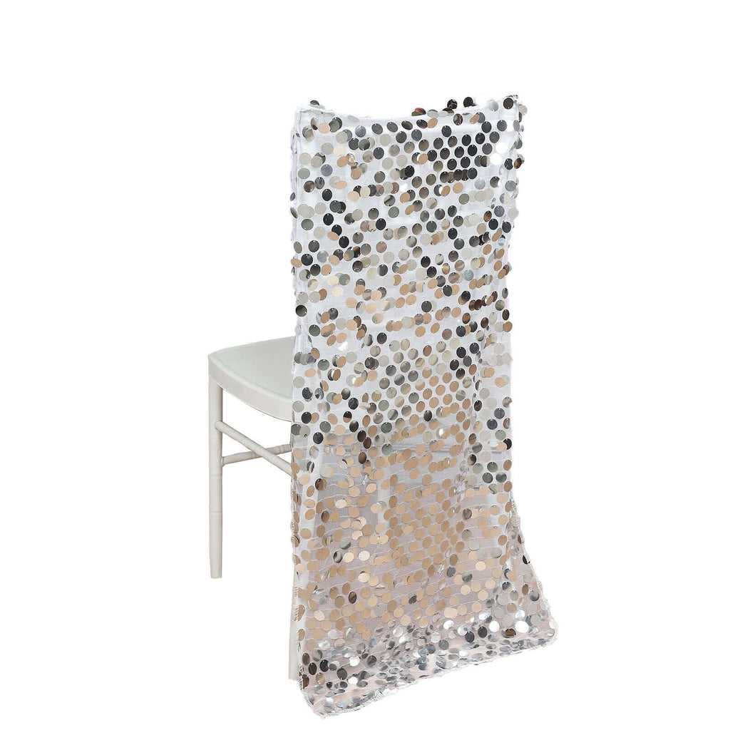 Sequin Chair Slipcover Big Payette Design for Chiavari Chairs Silver - Glittering Chair Back Cover - Bell Racket Store