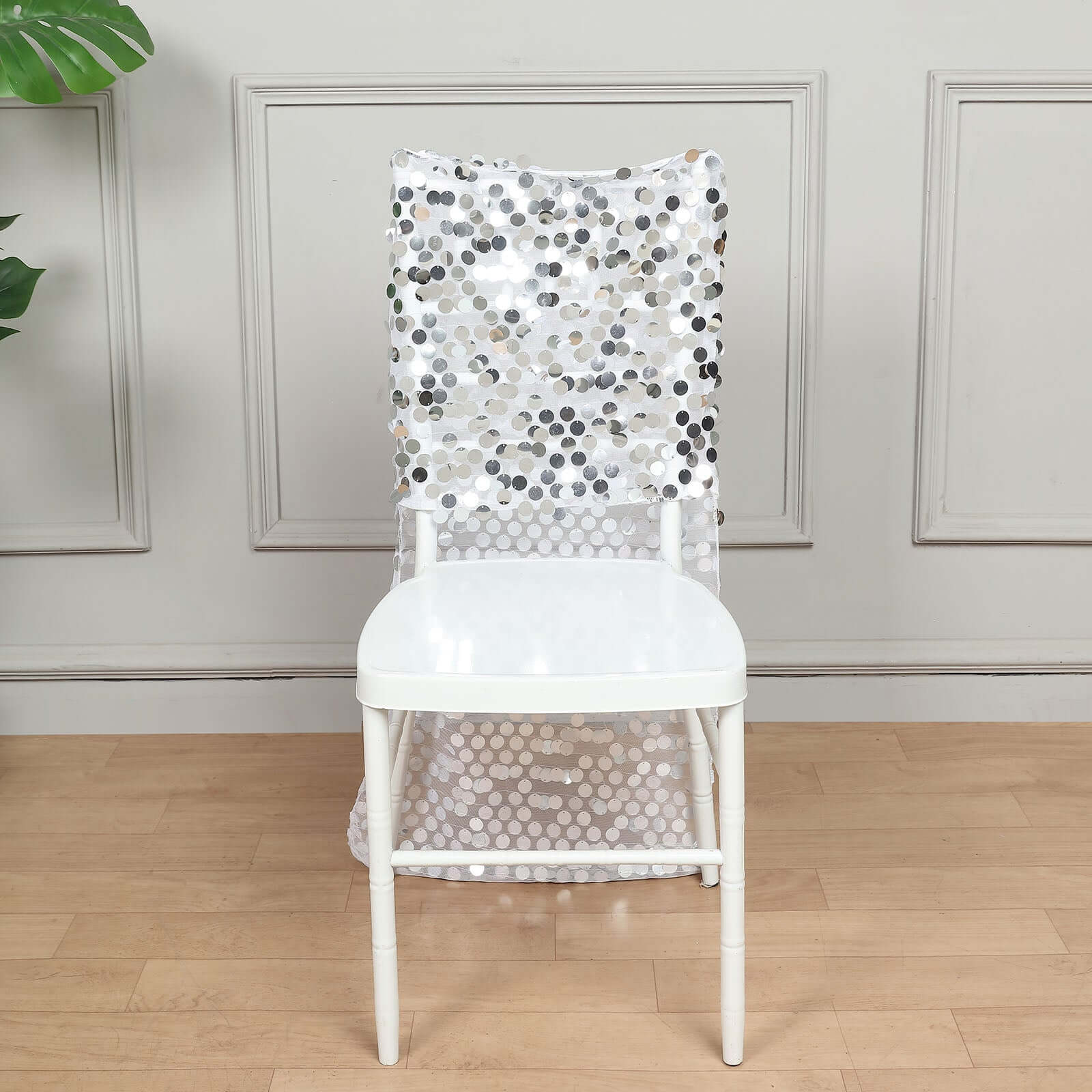 Sequin Chair Slipcover Big Payette Design for Chiavari Chairs Silver - Glittering Chair Back Cover - Bell Racket Store