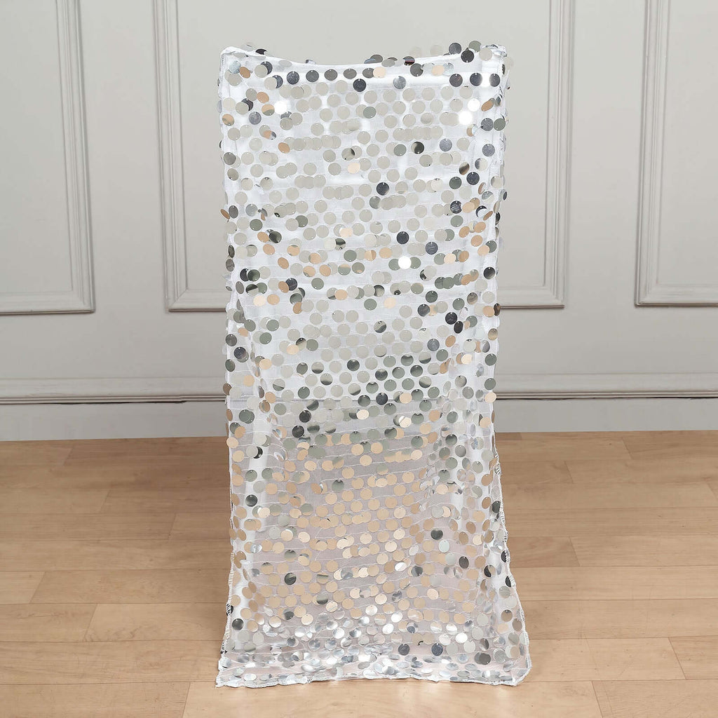 Sequin Chair Slipcover Big Payette Design for Chiavari Chairs Silver - Glittering Chair Back Cover - Bell Racket Store