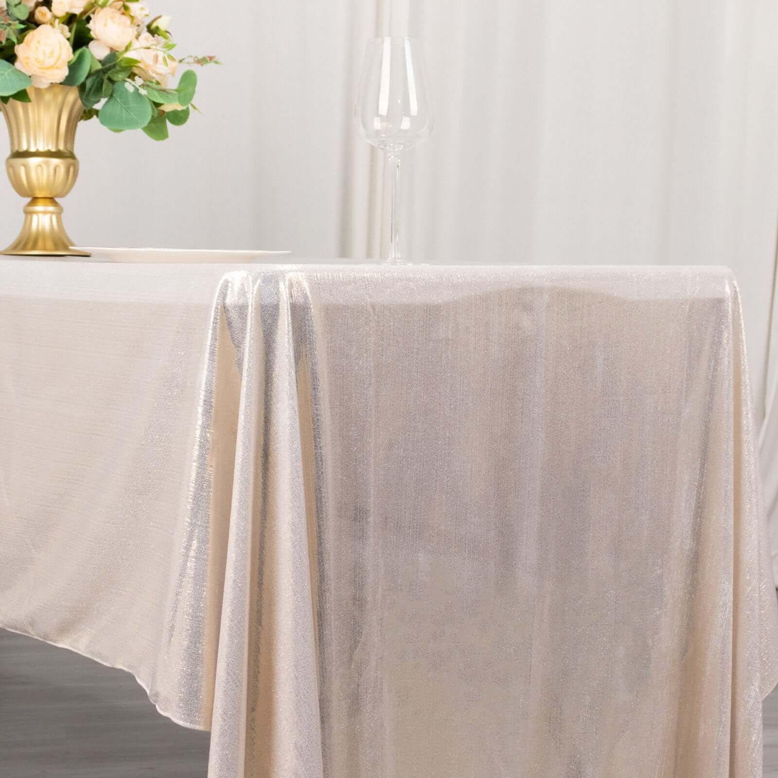 Sequin Dots Polyester 60"x126" Rectangle Tablecloth Shimmering Beige - Wrinkle Free & Sparkling Table Cover - Bell Racket Store