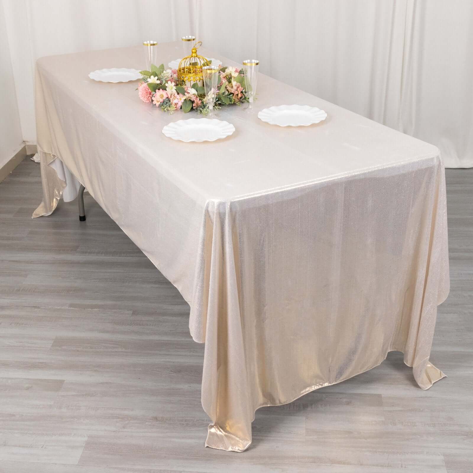 Sequin Dots Polyester 60"x126" Rectangle Tablecloth Shimmering Beige - Wrinkle Free & Sparkling Table Cover - Bell Racket Store