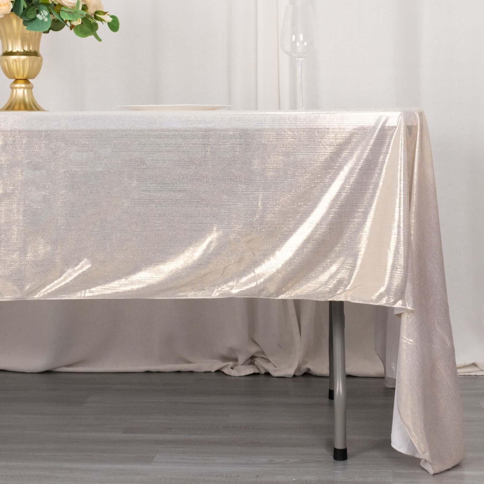 Sequin Dots Polyester 60"x126" Rectangle Tablecloth Shimmering Beige - Wrinkle Free & Sparkling Table Cover - Bell Racket Store