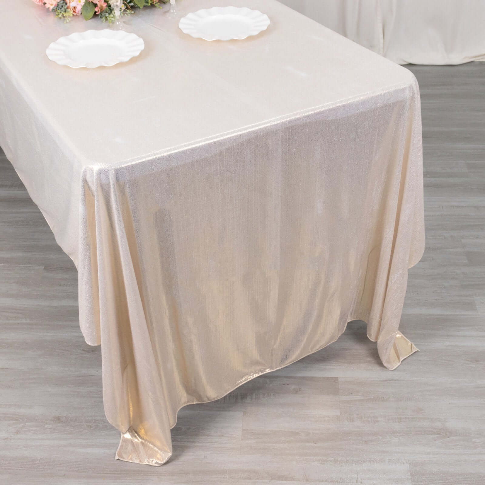 Sequin Dots Polyester 60"x126" Rectangle Tablecloth Shimmering Beige - Wrinkle Free & Sparkling Table Cover - Bell Racket Store