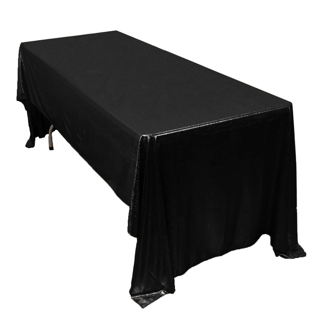 Sequin Dots Polyester 60"x126" Rectangle Tablecloth Shimmering Black - Wrinkle Free & Sparkling Table Cover - Bell Racket Store