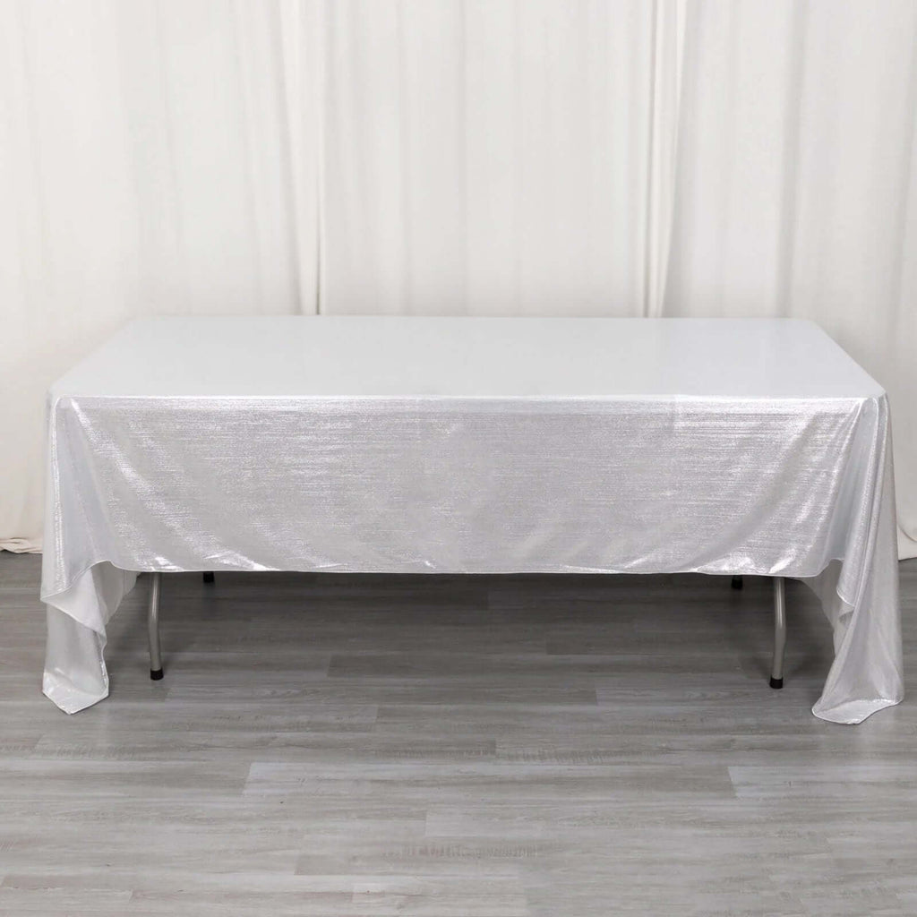 Sequin Dots Polyester 60"x126" Rectangle Tablecloth Shimmering Silver - Wrinkle Free & Sparkling Table Cover - Bell Racket Store