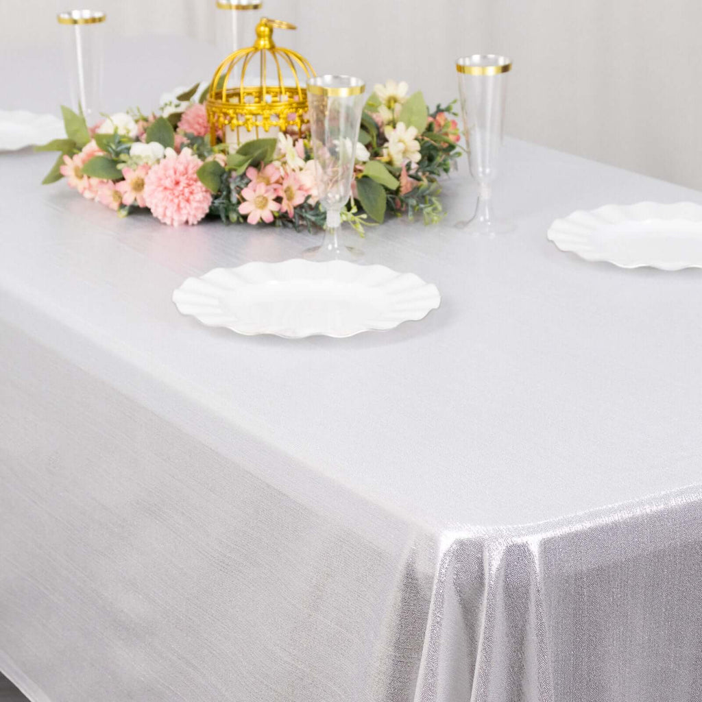 Sequin Dots Polyester 60"x126" Rectangle Tablecloth Shimmering Silver - Wrinkle Free & Sparkling Table Cover - Bell Racket Store