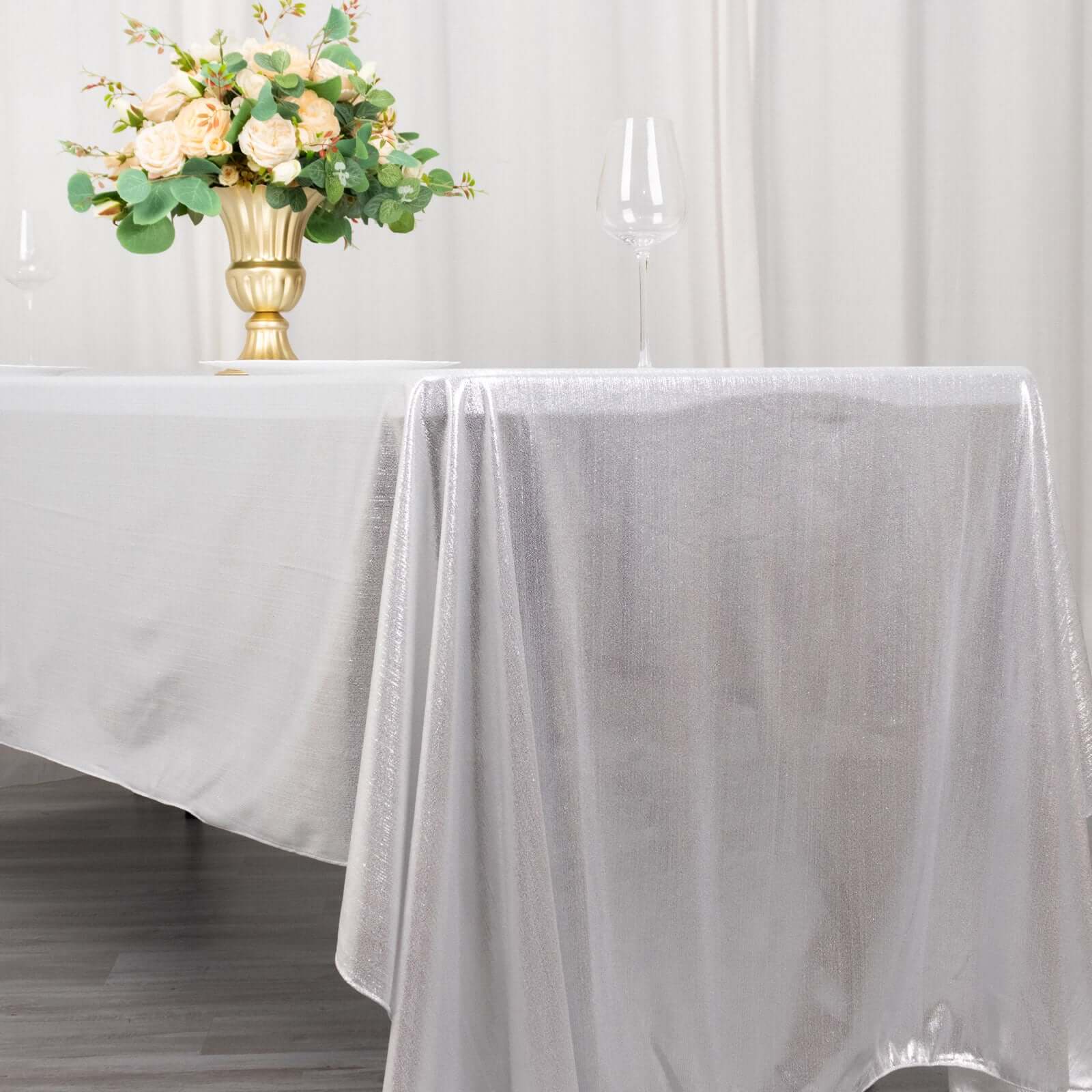 Sequin Dots Polyester 60"x126" Rectangle Tablecloth Shimmering Silver - Wrinkle Free & Sparkling Table Cover - Bell Racket Store
