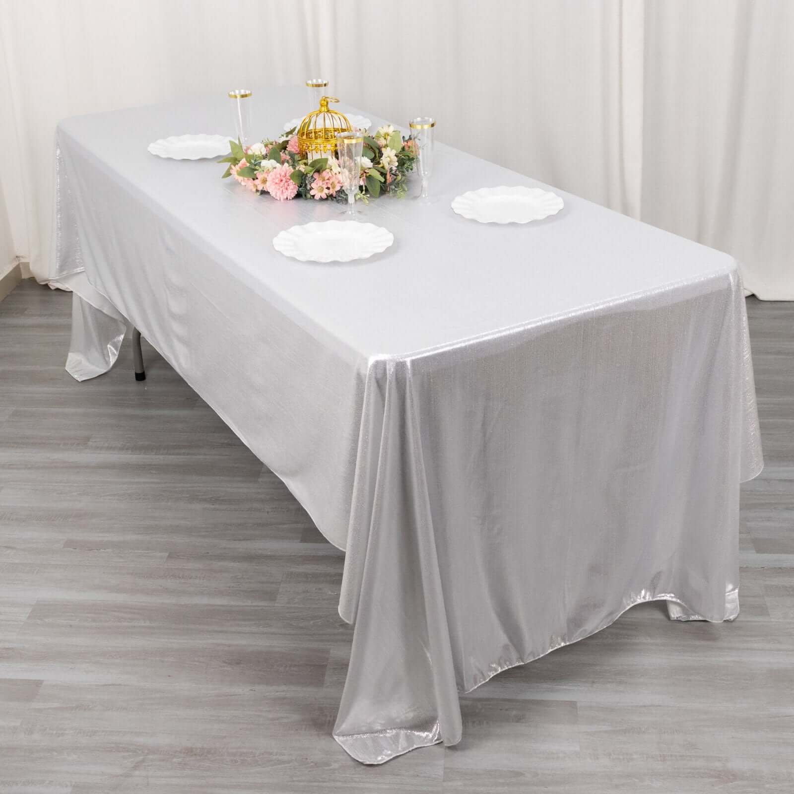 Sequin Dots Polyester 60"x126" Rectangle Tablecloth Shimmering Silver - Wrinkle Free & Sparkling Table Cover - Bell Racket Store