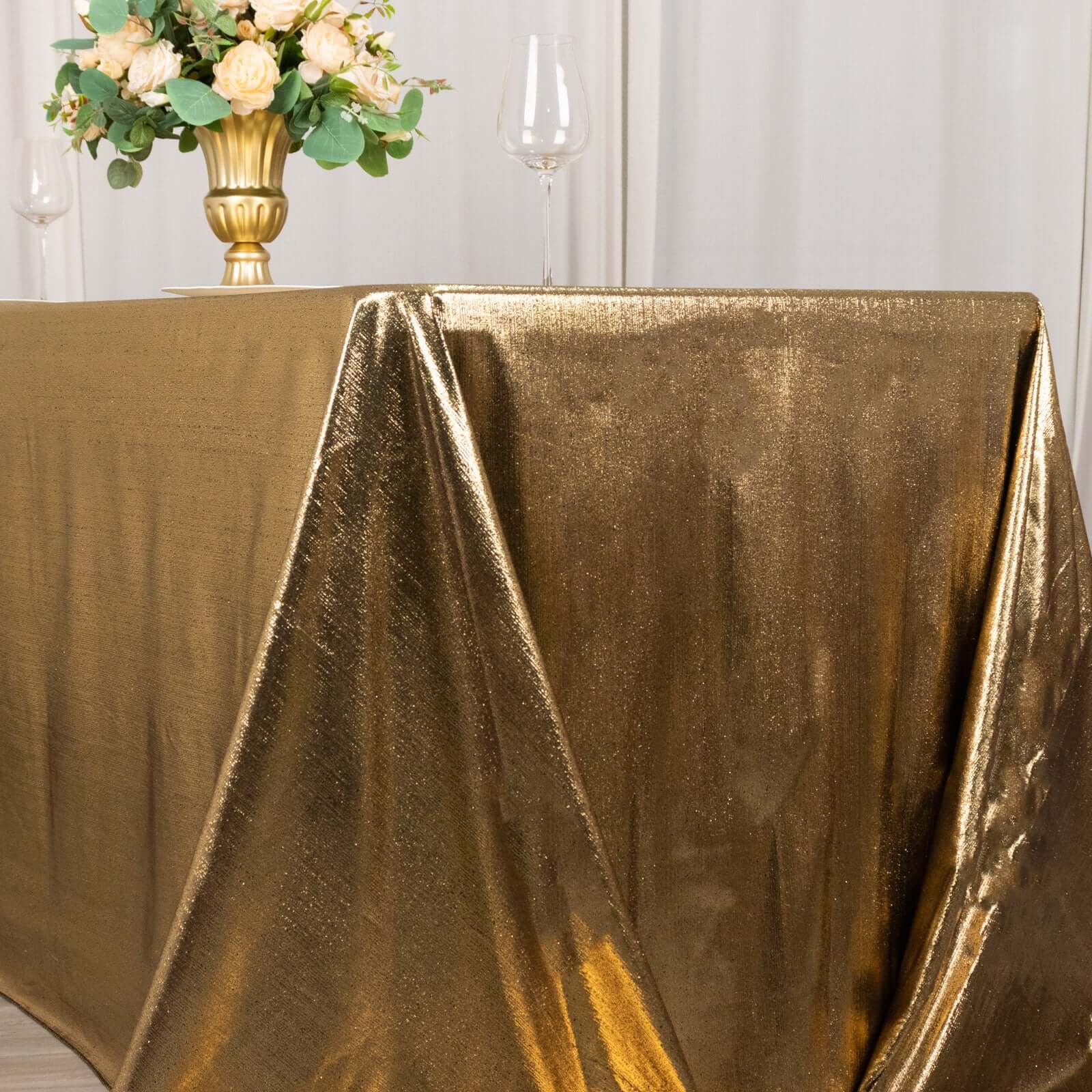 Sequin Dots Polyester 90"x132" Rectangle Tablecloth Shimmering Antique Gold - Seamless, Glittering & Wrinkle Free Table Cover - Bell Racket Store