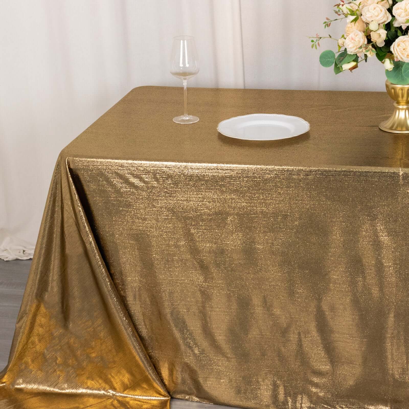 Sequin Dots Polyester 90"x132" Rectangle Tablecloth Shimmering Antique Gold - Seamless, Glittering & Wrinkle Free Table Cover - Bell Racket Store