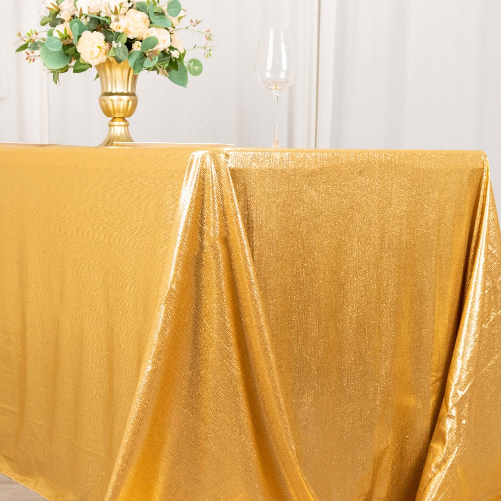 Sequin Dots Polyester 90"x132" Rectangle Tablecloth Shimmering Gold - Seamless, Glittering & Wrinkle Free Table Cover for Stylish Event Decor - Bell Racket Store