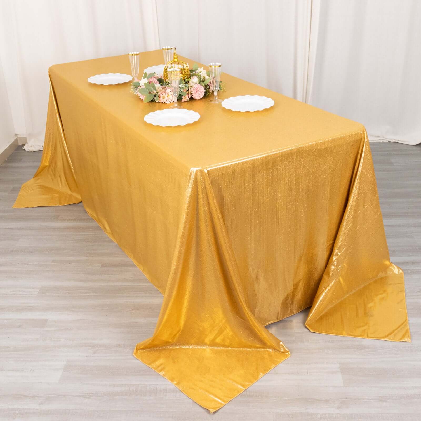 Sequin Dots Polyester 90"x132" Rectangle Tablecloth Shimmering Gold - Seamless, Glittering & Wrinkle Free Table Cover for Stylish Event Decor - Bell Racket Store