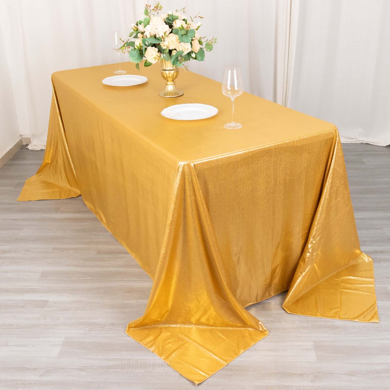 Sequin Dots Polyester 90"x132" Rectangle Tablecloth Shimmering Gold - Seamless, Glittering & Wrinkle Free Table Cover for Stylish Event Decor - Bell Racket Store