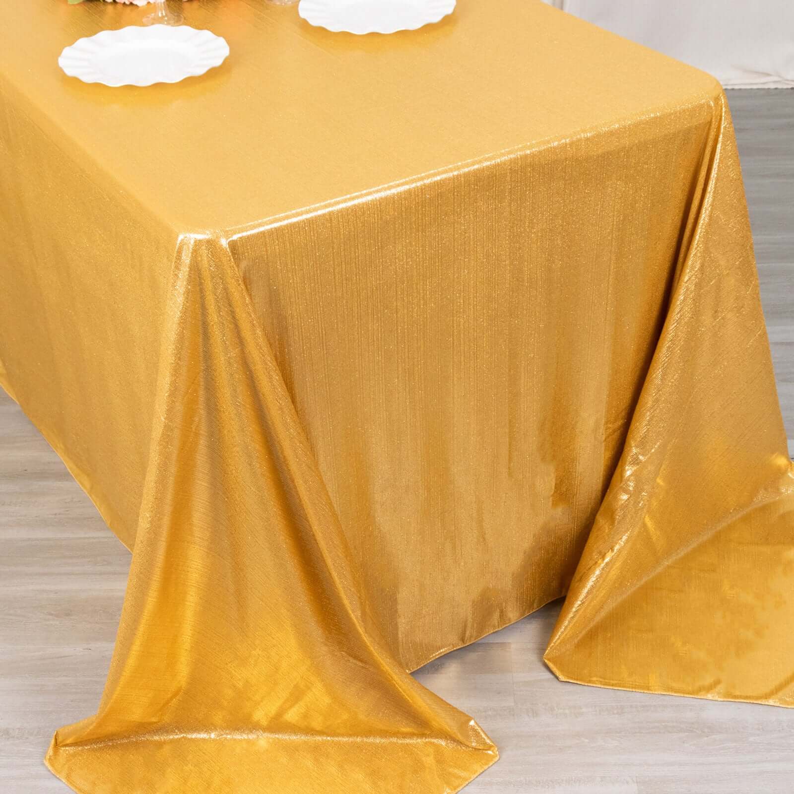 Sequin Dots Polyester 90"x132" Rectangle Tablecloth Shimmering Gold - Seamless, Glittering & Wrinkle Free Table Cover for Stylish Event Decor - Bell Racket Store