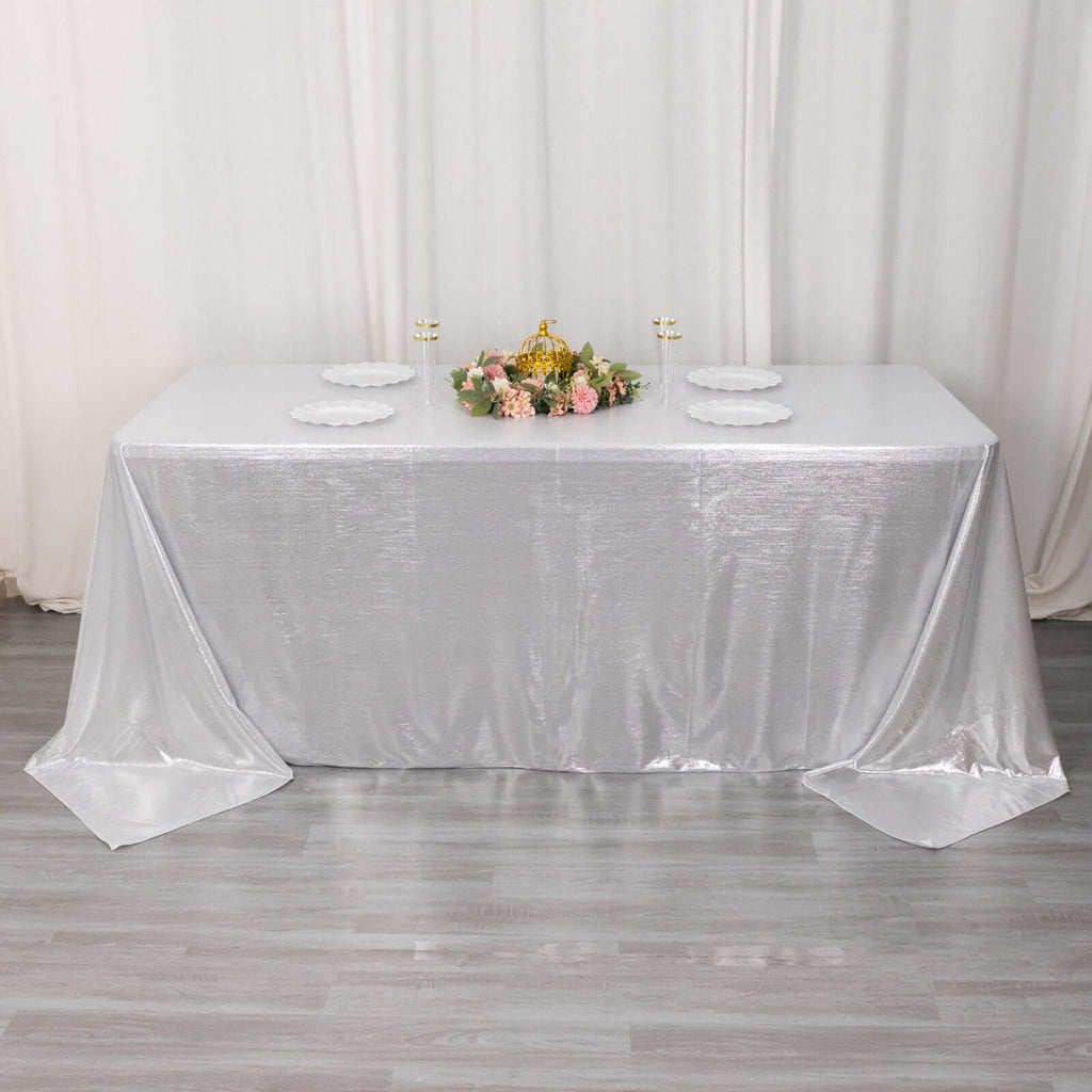 Sequin Dots Polyester 90"x132" Rectangle Tablecloth Shimmering Silver - Seamless, Glittering & Wrinkle Free Table Cover - Bell Racket Store