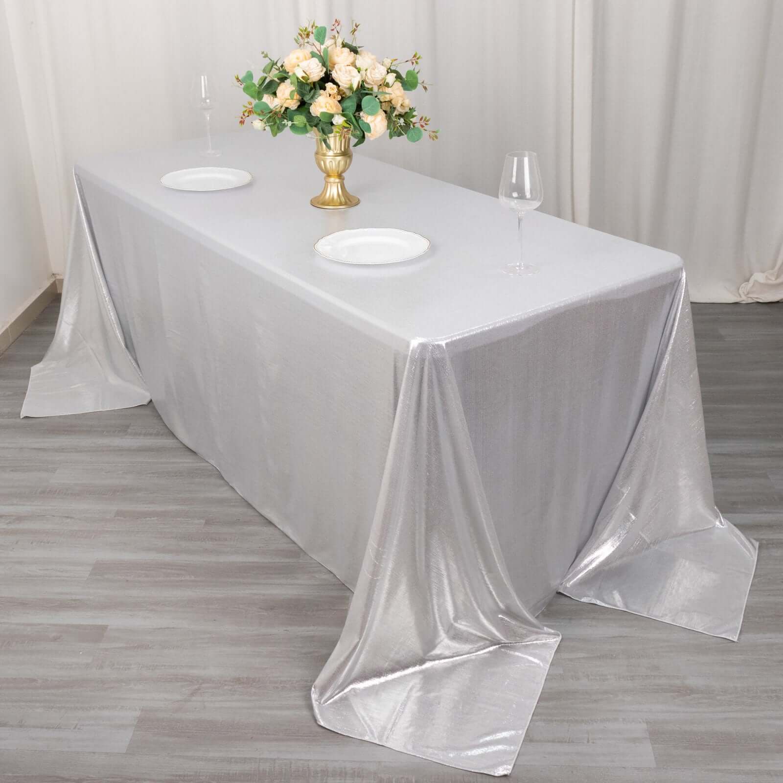 Sequin Dots Polyester 90"x132" Rectangle Tablecloth Shimmering Silver - Seamless, Glittering & Wrinkle Free Table Cover - Bell Racket Store