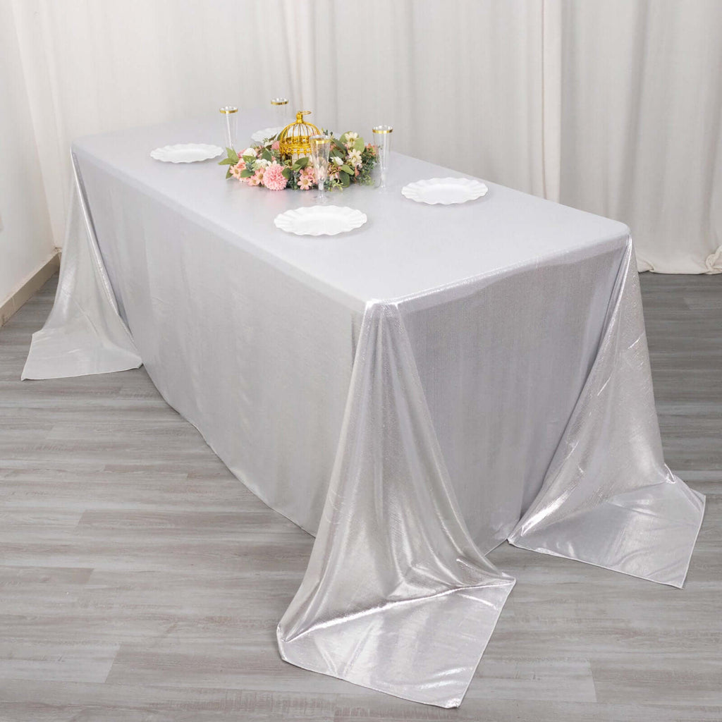 Sequin Dots Polyester 90"x132" Rectangle Tablecloth Shimmering Silver - Seamless, Glittering & Wrinkle Free Table Cover - Bell Racket Store