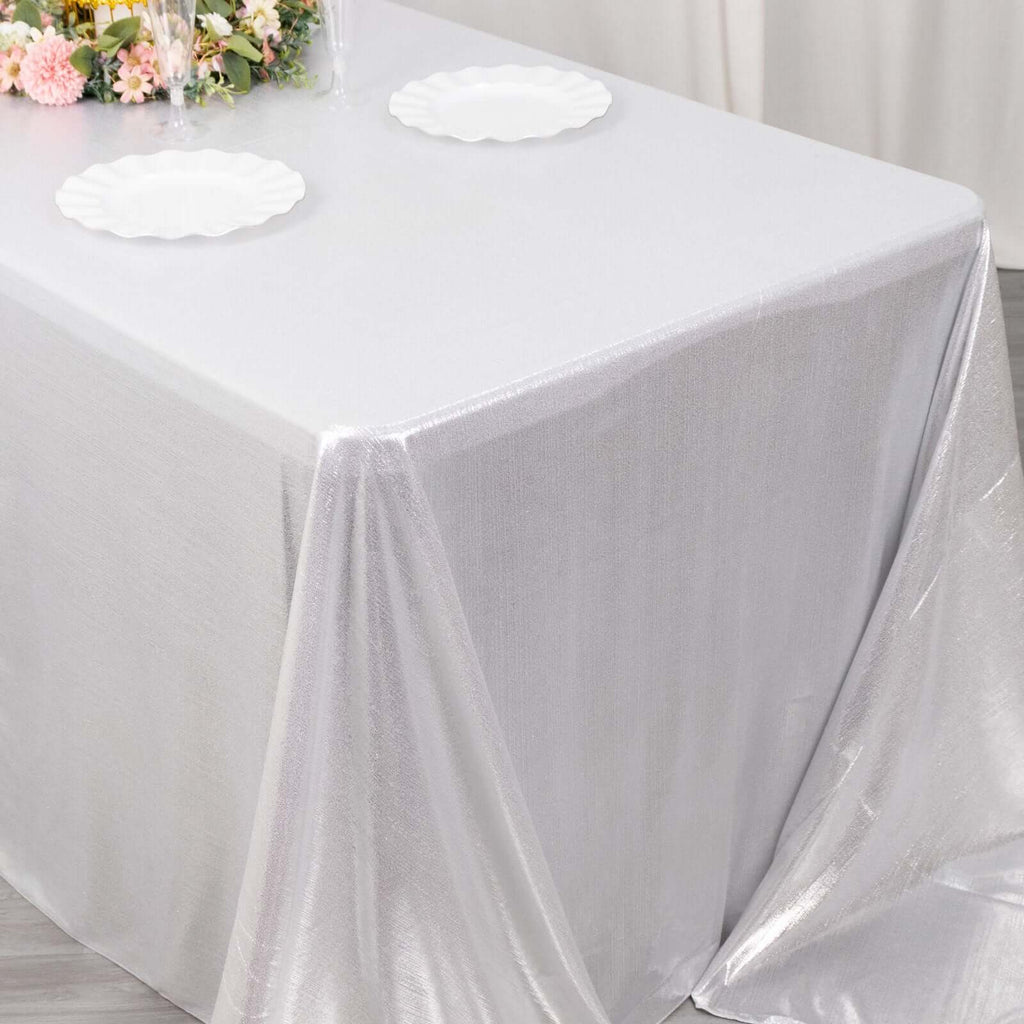 Sequin Dots Polyester 90"x132" Rectangle Tablecloth Shimmering Silver - Seamless, Glittering & Wrinkle Free Table Cover - Bell Racket Store