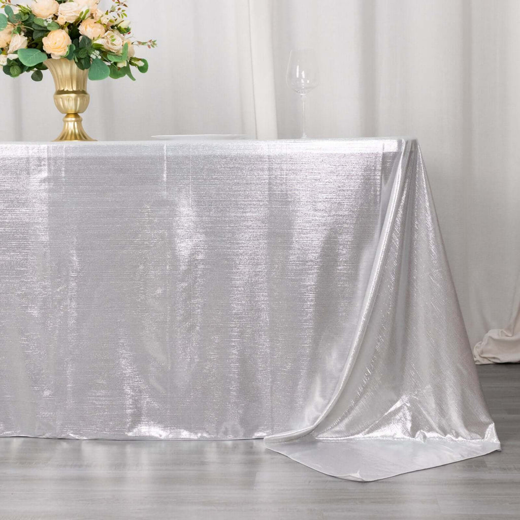 Sequin Dots Polyester 90"x132" Rectangle Tablecloth Shimmering Silver - Seamless, Glittering & Wrinkle Free Table Cover - Bell Racket Store
