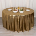 Sequin Dots Polyester Round 120" Tablecloth Shimmering Antique Gold - Wrinkle Free & Sparkling Table Cover - Bell Racket Store