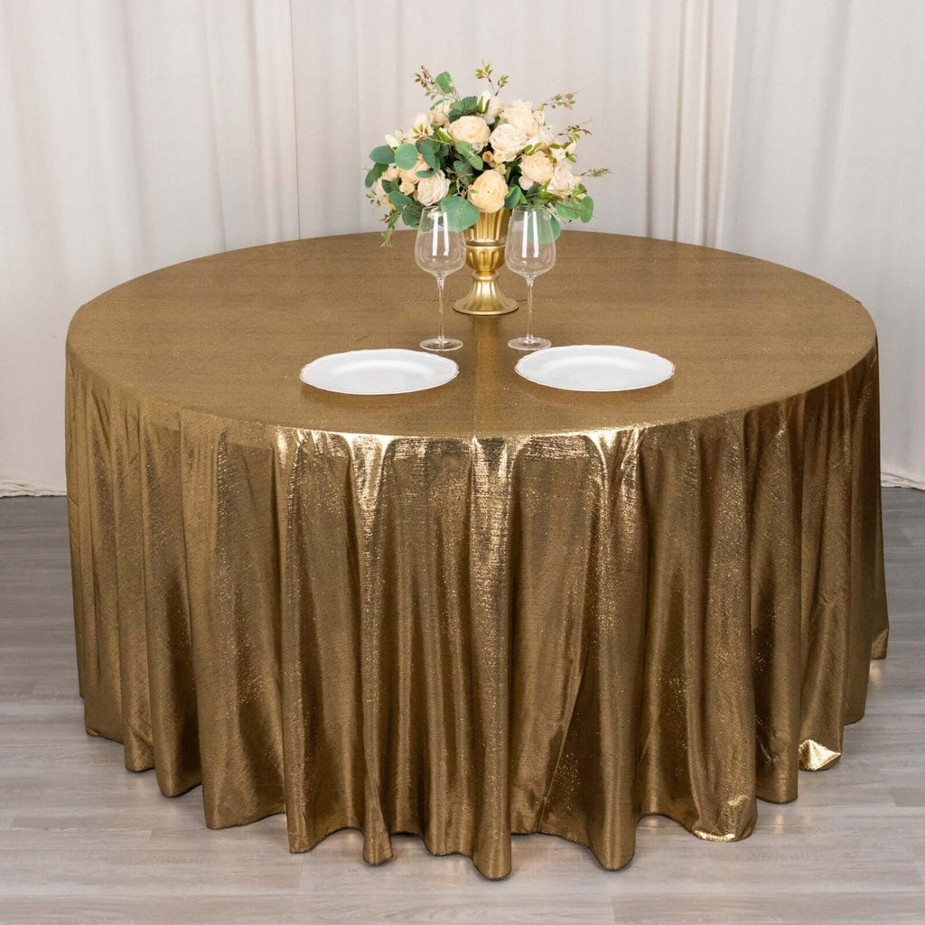 Sequin Dots Polyester Round 120" Tablecloth Shimmering Antique Gold - Wrinkle Free & Sparkling Table Cover - Bell Racket Store