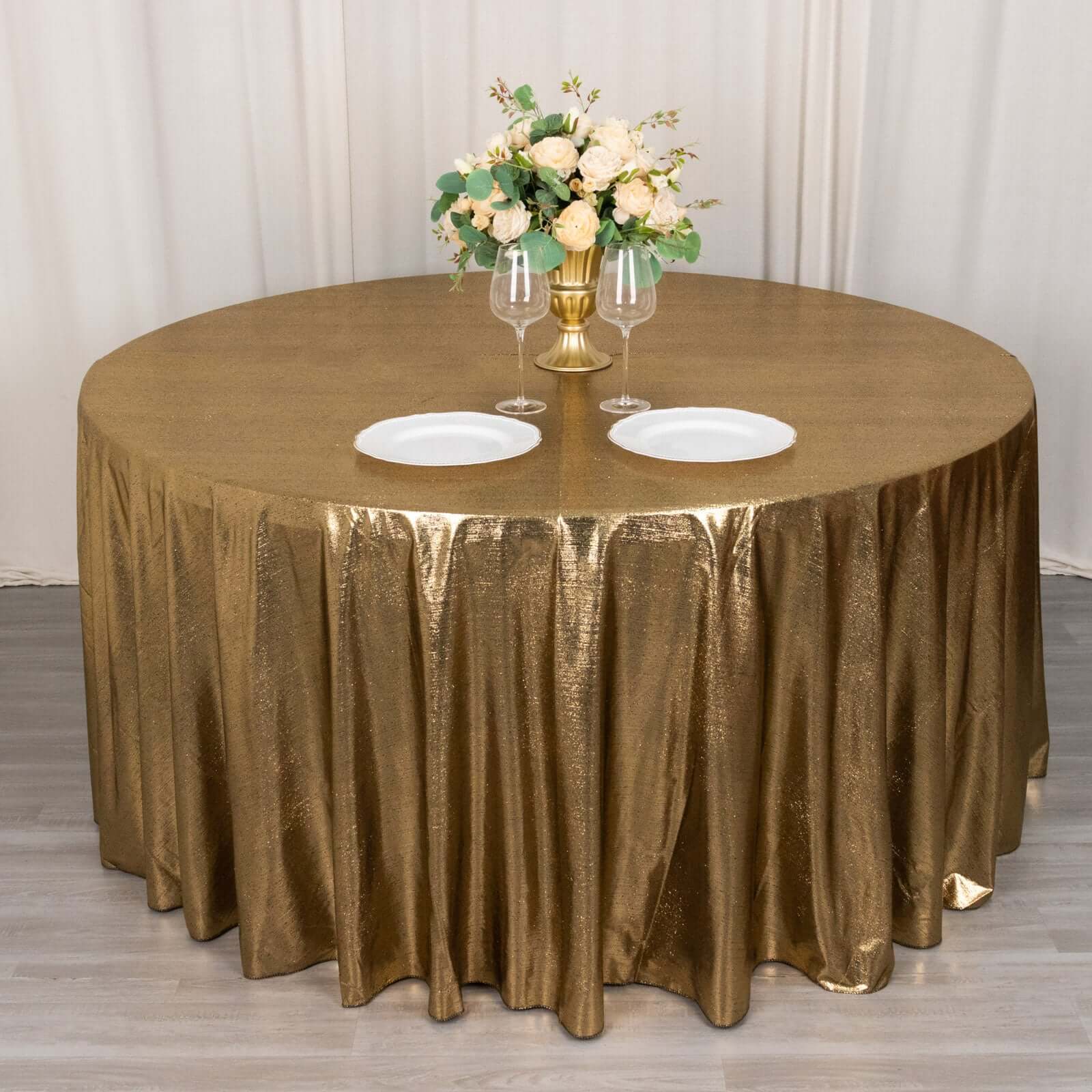 Sequin Dots Polyester Round 120" Tablecloth Shimmering Antique Gold - Wrinkle Free & Sparkling Table Cover - Bell Racket Store