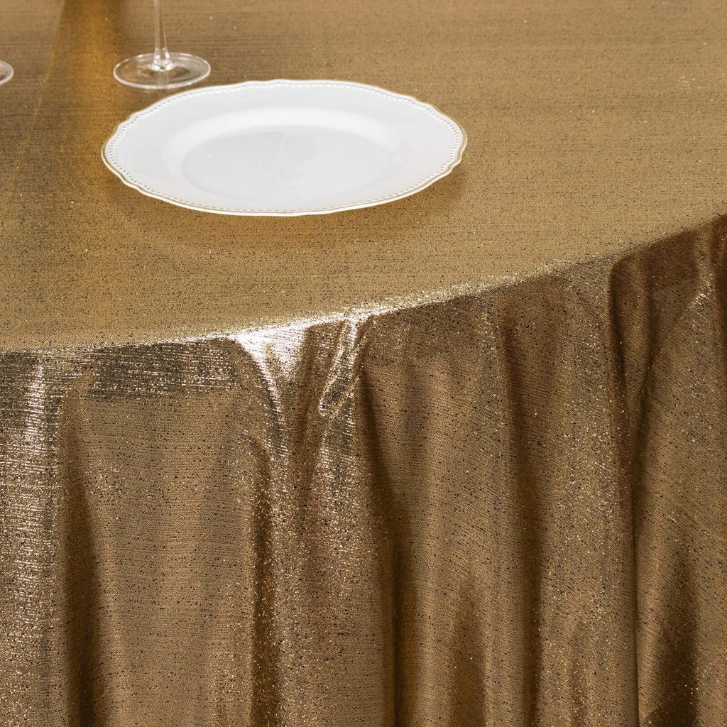 Sequin Dots Polyester Round 120" Tablecloth Shimmering Antique Gold - Wrinkle Free & Sparkling Table Cover - Bell Racket Store