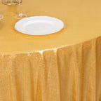 Sequin Dots Polyester Round 120" Tablecloth Shimmering Gold - Wrinkle Free & Sparkling Table Cover for Stylish Event Decor - Bell Racket Store