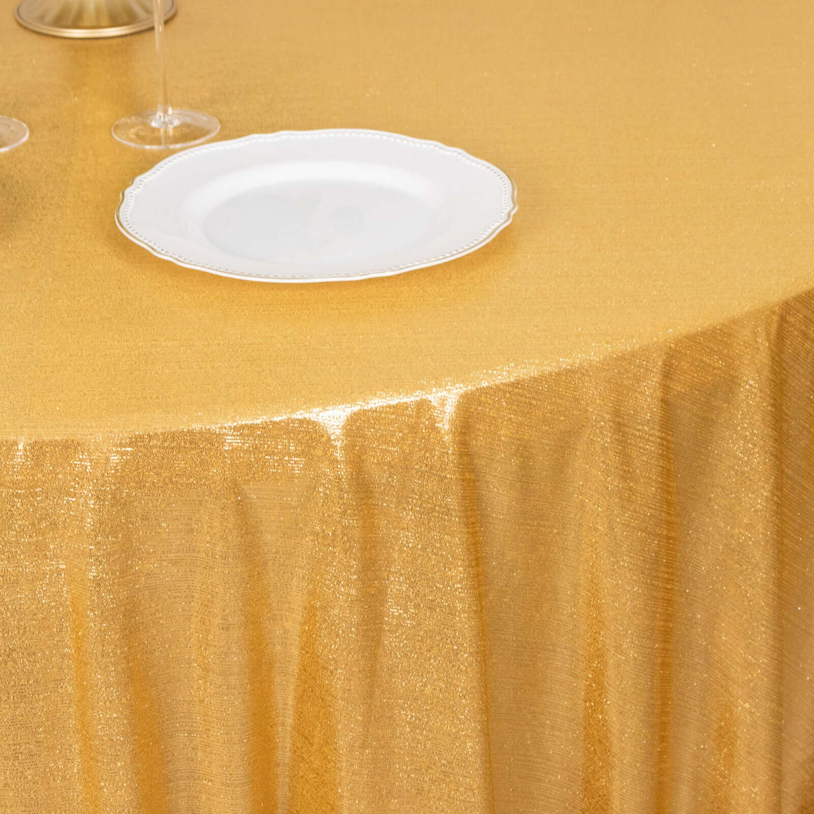 Sequin Dots Polyester Round 120" Tablecloth Shimmering Gold - Wrinkle Free & Sparkling Table Cover for Stylish Event Decor - Bell Racket Store