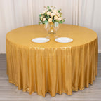 Sequin Dots Polyester Round 120" Tablecloth Shimmering Gold - Wrinkle Free & Sparkling Table Cover for Stylish Event Decor - Bell Racket Store
