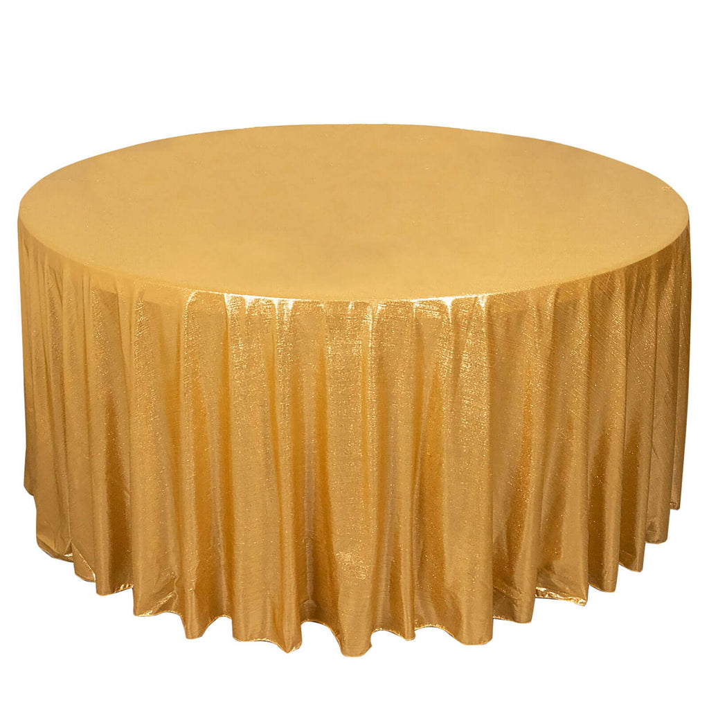 Sequin Dots Polyester Round 120" Tablecloth Shimmering Gold - Wrinkle Free & Sparkling Table Cover for Stylish Event Decor - Bell Racket Store