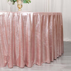 Sequin Dots Polyester Round 120" Tablecloth Shimmering Rose Gold - Wrinkle Free & Sparkling Table Cover - Bell Racket Store