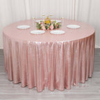 Sequin Dots Polyester Round 120" Tablecloth Shimmering Rose Gold - Wrinkle Free & Sparkling Table Cover - Bell Racket Store