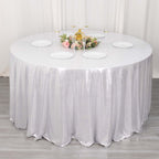 Sequin Dots Polyester Round 120" Tablecloth Shimmering Silver - Wrinkle Free & Sparkling Table Cover - Bell Racket Store