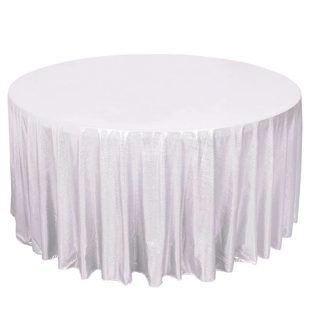 Sequin Dots Polyester Round 120" Tablecloth Shimmering Silver - Wrinkle Free & Sparkling Table Cover - Bell Racket Store