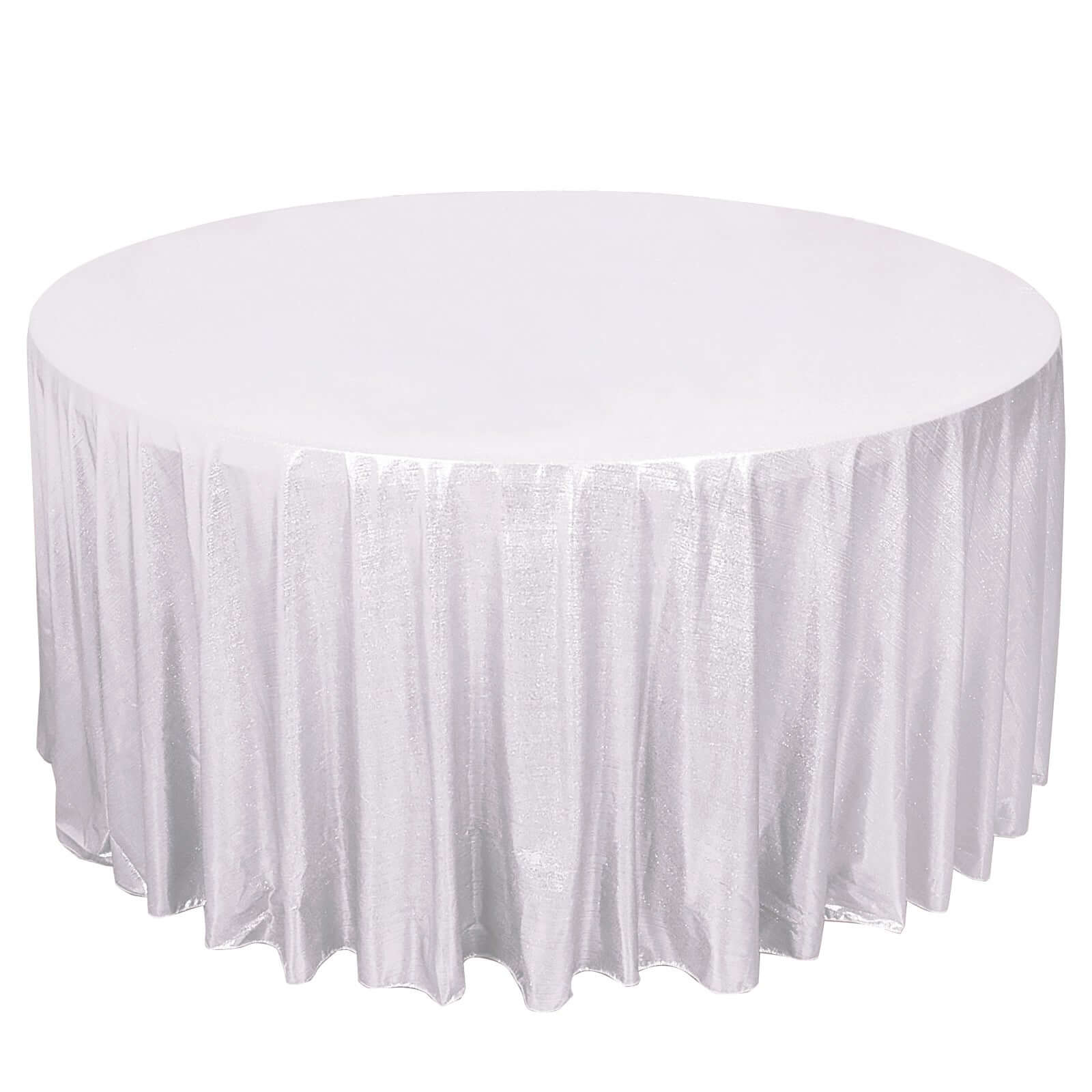 Sequin Dots Polyester Round 120" Tablecloth Shimmering Silver - Wrinkle Free & Sparkling Table Cover - Bell Racket Store