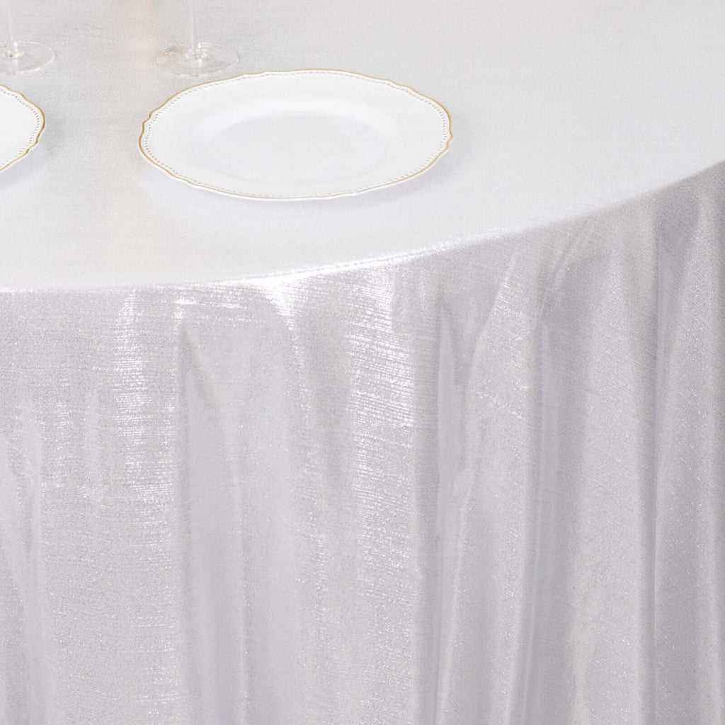 Sequin Dots Polyester Round 120" Tablecloth Shimmering Silver - Wrinkle Free & Sparkling Table Cover - Bell Racket Store