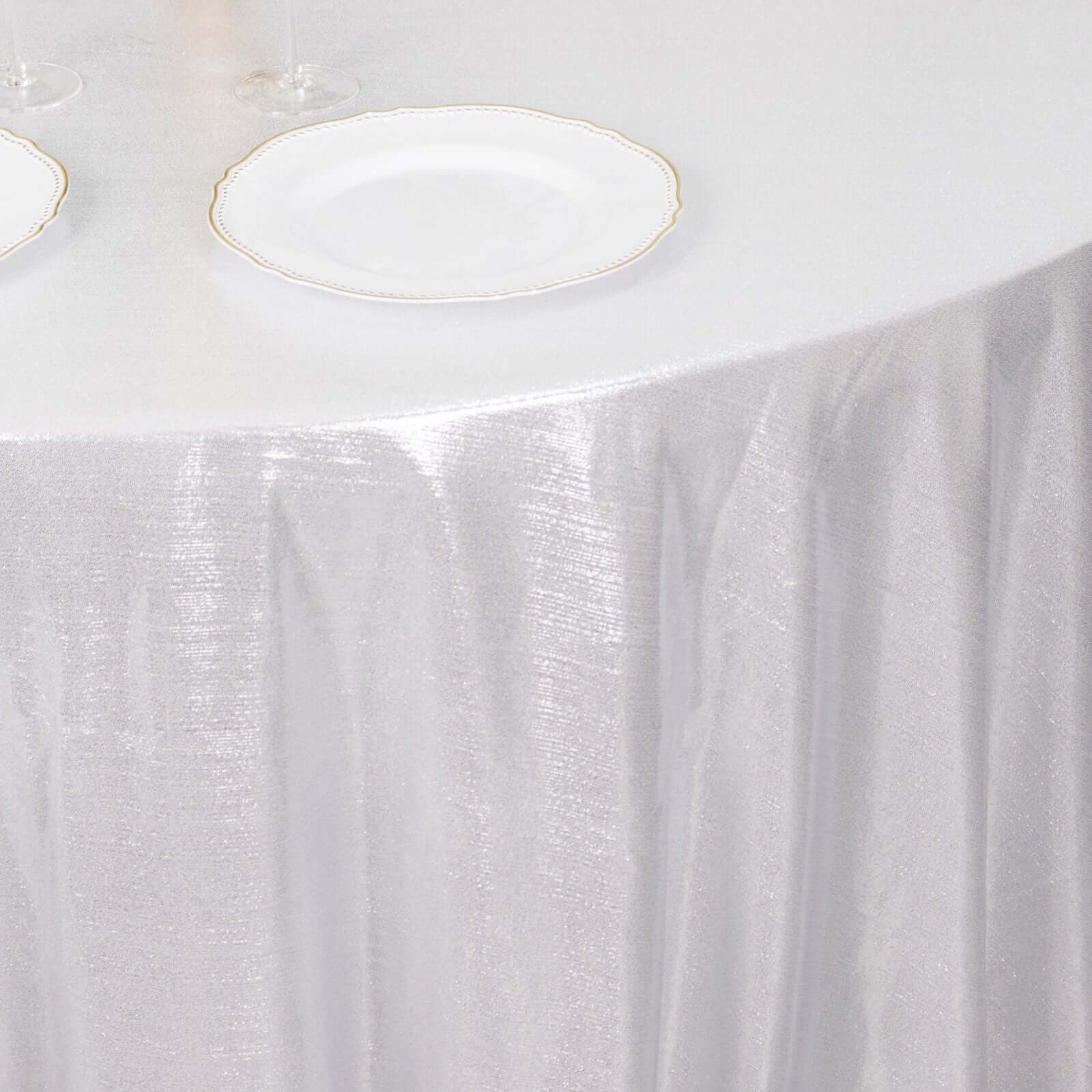 Sequin Dots Polyester Round 120" Tablecloth Shimmering Silver - Wrinkle Free & Sparkling Table Cover - Bell Racket Store