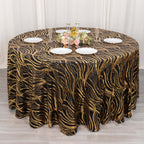 Sequin Mesh 120" Round Tablecloth Black/Gold - Seamless Wave Embroidered Table Cover - Bell Racket Store