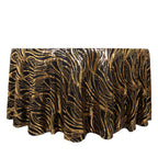 Sequin Mesh 120" Round Tablecloth Black/Gold - Seamless Wave Embroidered Table Cover - Bell Racket Store