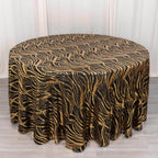 Sequin Mesh 120" Round Tablecloth Black/Gold - Seamless Wave Embroidered Table Cover - Bell Racket Store